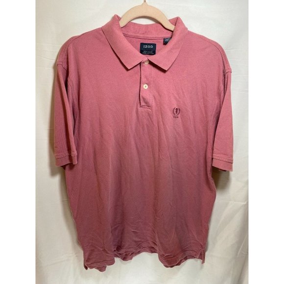 Izod‎ Polo Shirt Adult Large Pink 1/4 Button Silk Wash Golfer Rugby Mens - Picture 1 of 7